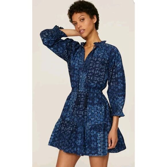 Lauren Ralph Lauren Eyelet Puff Sleeve Tiered Patchwork Dress Sz 8 NWT MSRP $185 - Picture 6 of 16